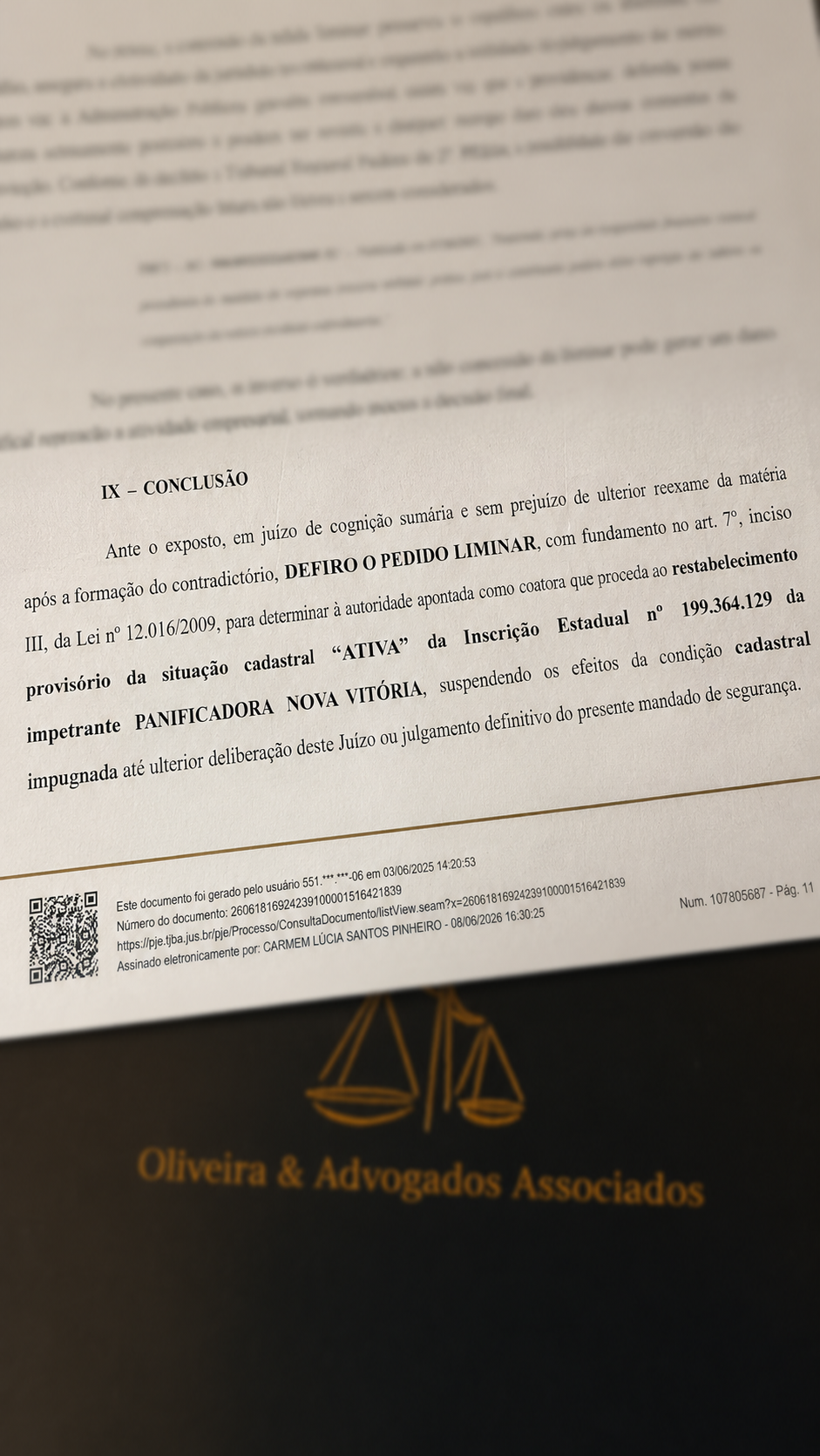 Decisão judicial deferindo liminar para restabelecer Inscrição Estadual